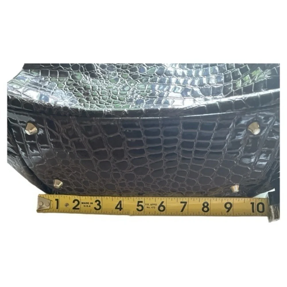 Braciano‎ Croc Embossed Faux Patent Hobo Shoulder Bag Purse Brown Large Glam